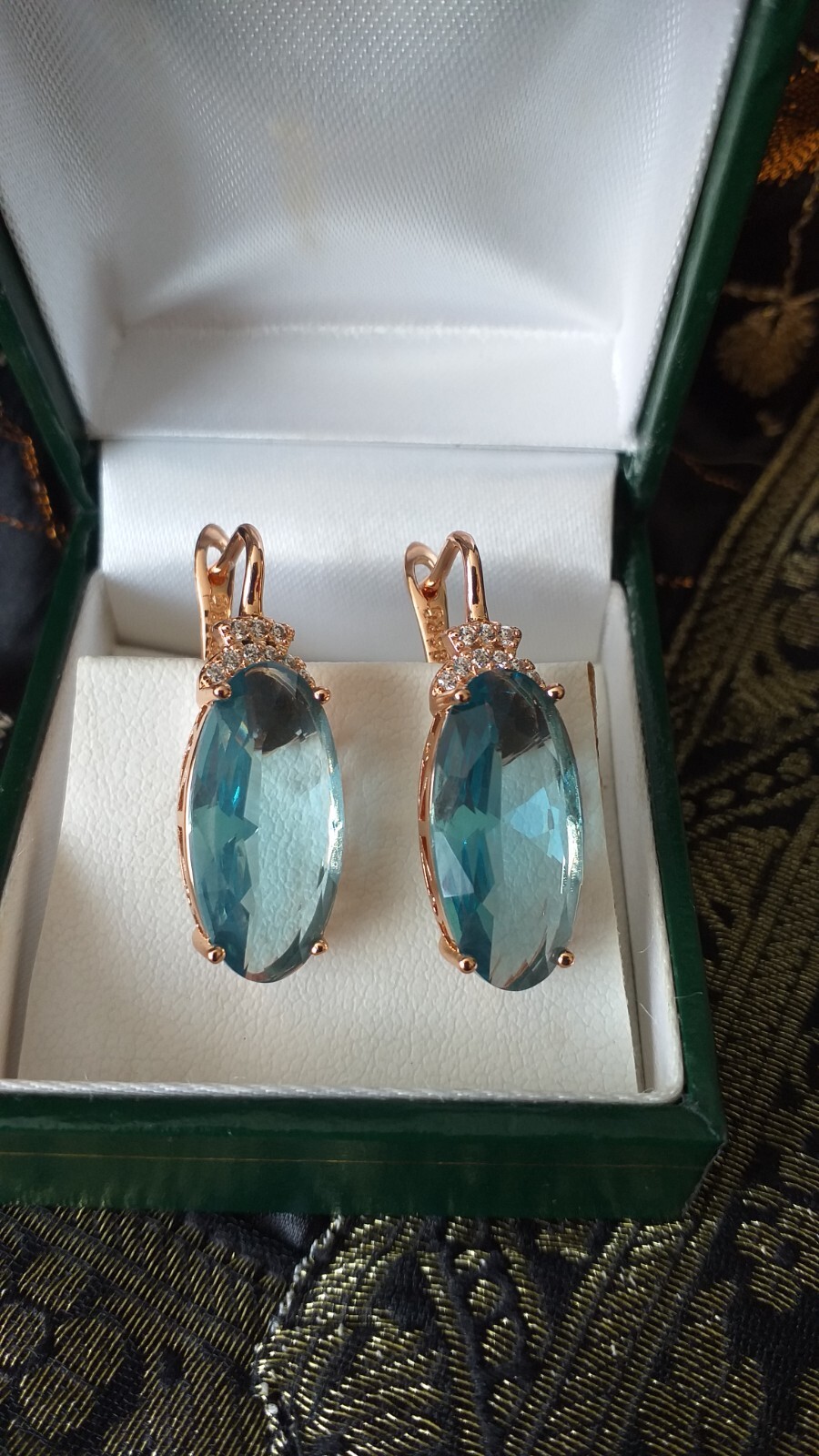 Vintage 1990-s 14 Ct Rolled Gold Large Blue Topaz Earrings-Hallmarked 585 RG