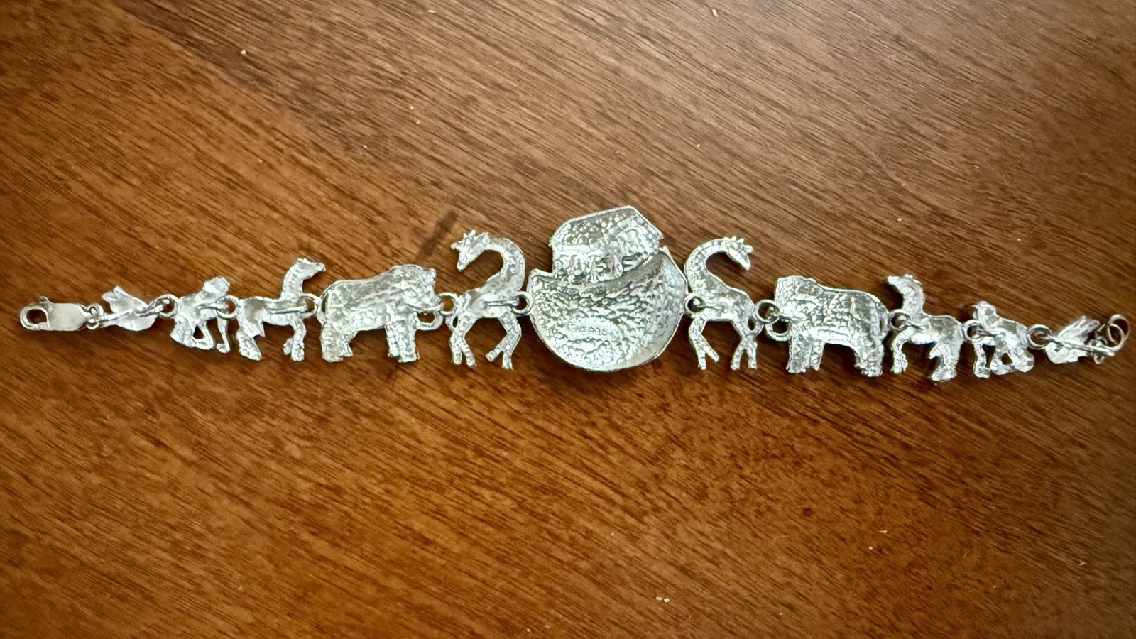 Sterling Silver 925 Noah’s Ark Bracelet 7 Inch 22g Heavy Animal Charm