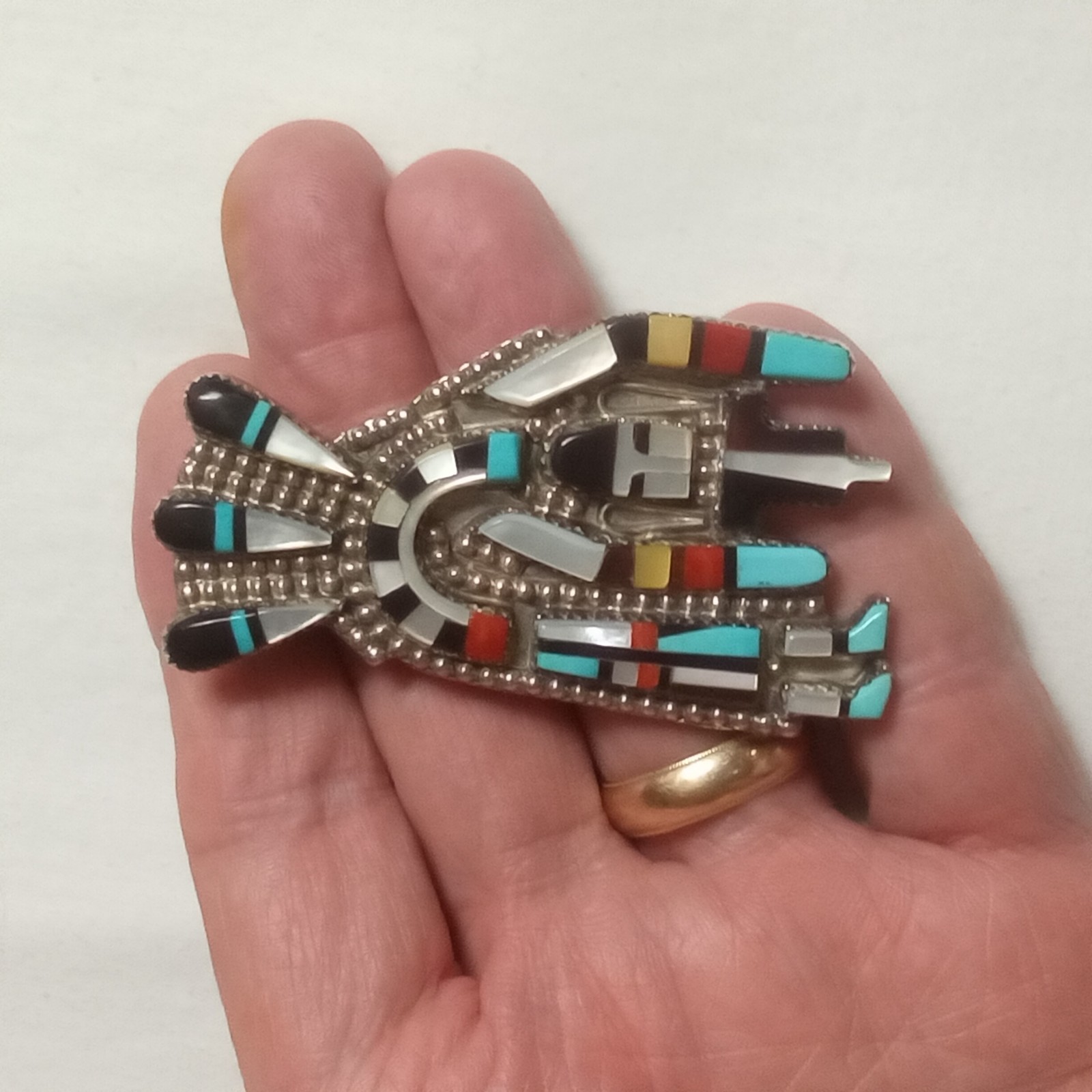 Zuni Multi-Stone Inlay Rainbow Yei Bolo Slide HE Cellicion Herbert Ester