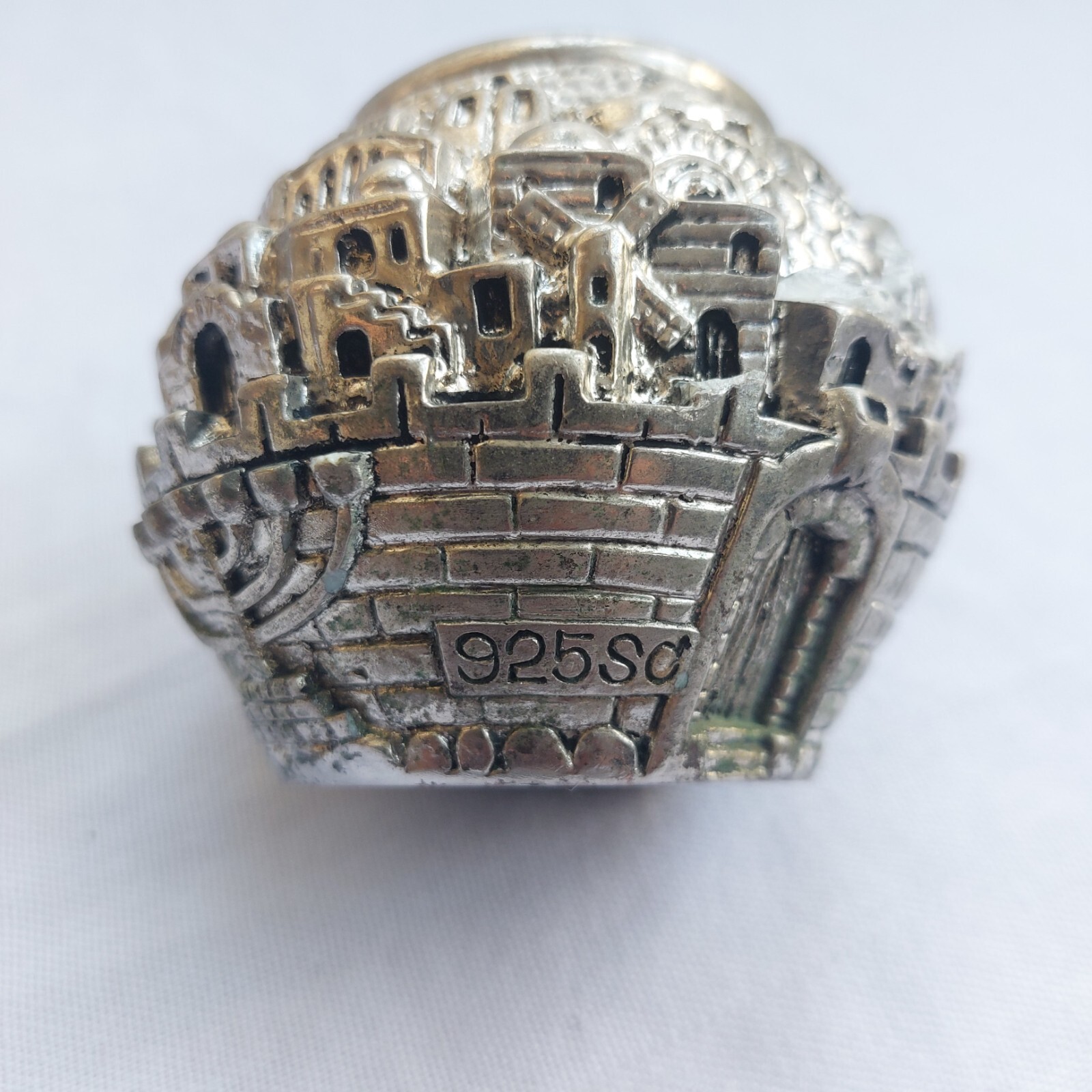 Vintage Jerusalem City Heritage Statue Made of Stone Plated with 925 Silver