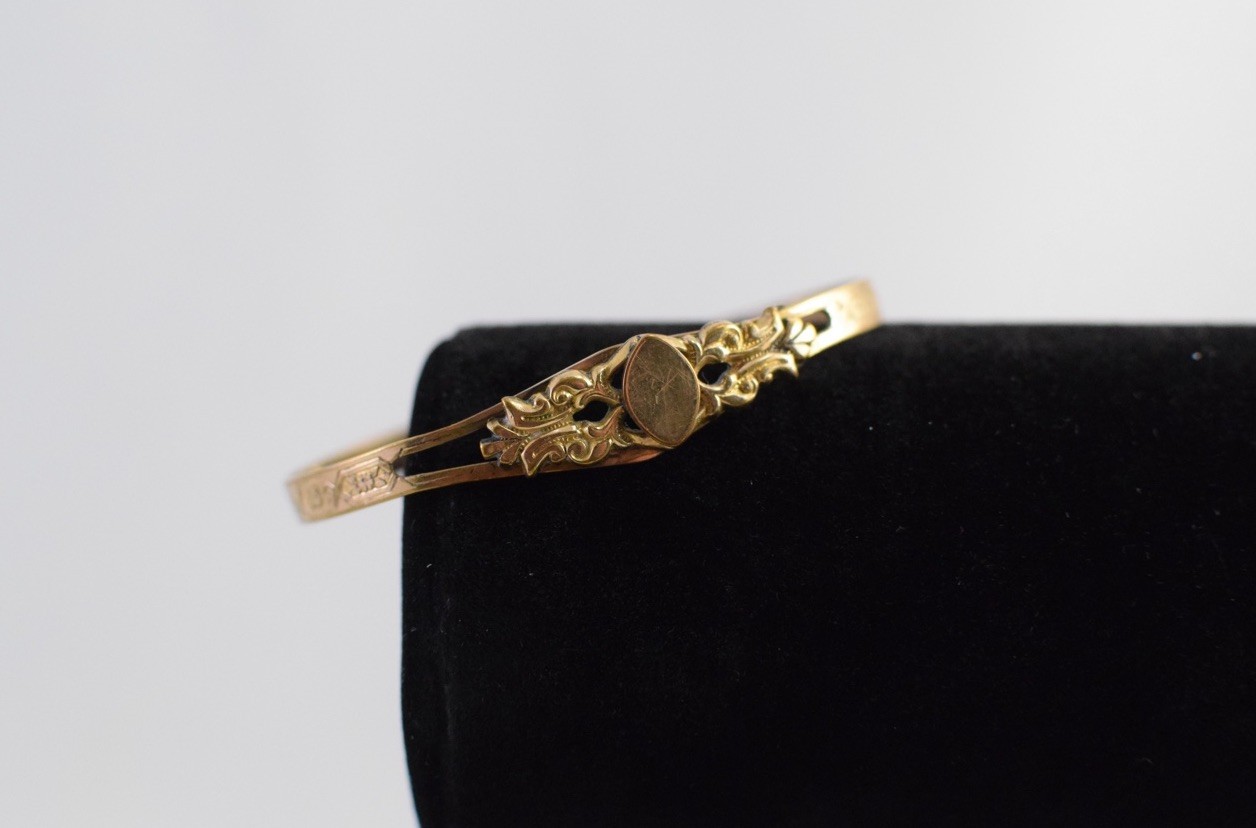 Antique Victorian Rolled Gold Floral Expandable Bangle Bracelet Read