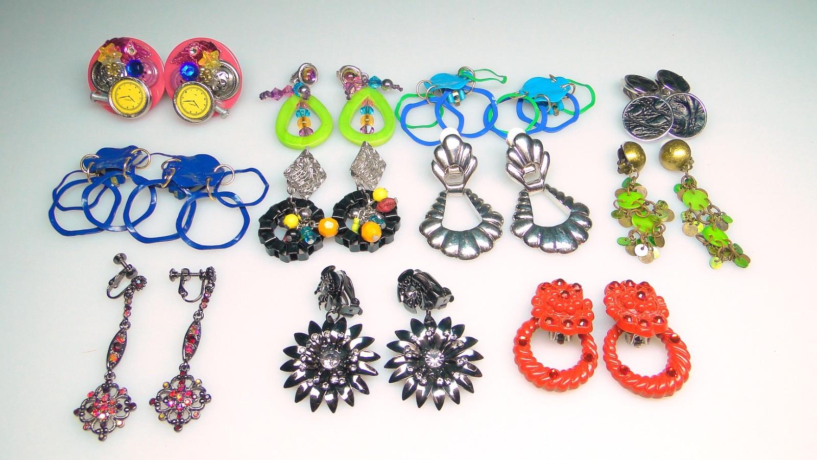 Vintage Earrings 11pr 80s Doorknocker Jeff Lieb Dangle Retro Hoop Lot
