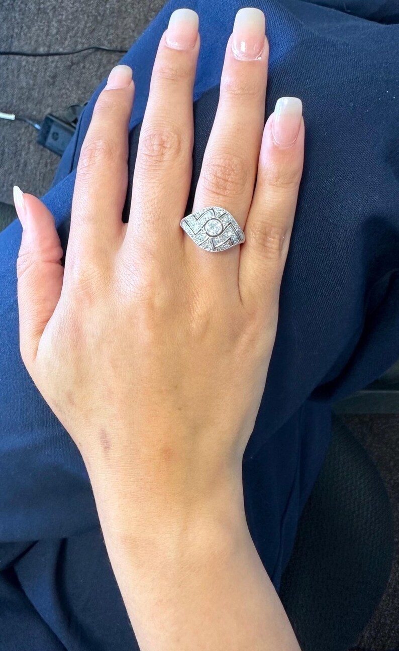 Art Deco Style Round Cut Lab Created Diamond 14K White Gold FN Engagement Ring