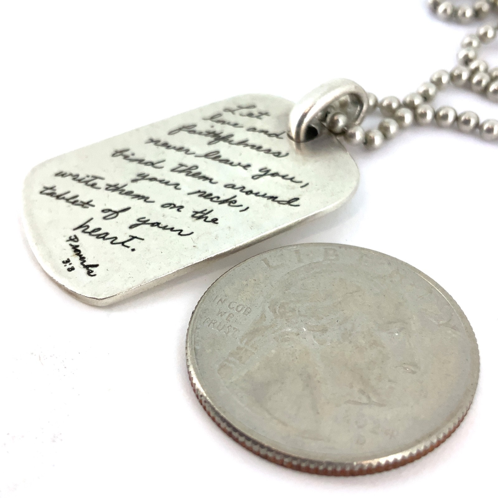 BB Vintage Sterling Silver Proverbs 3:3 Religious Pendant Chain Necklace 24”