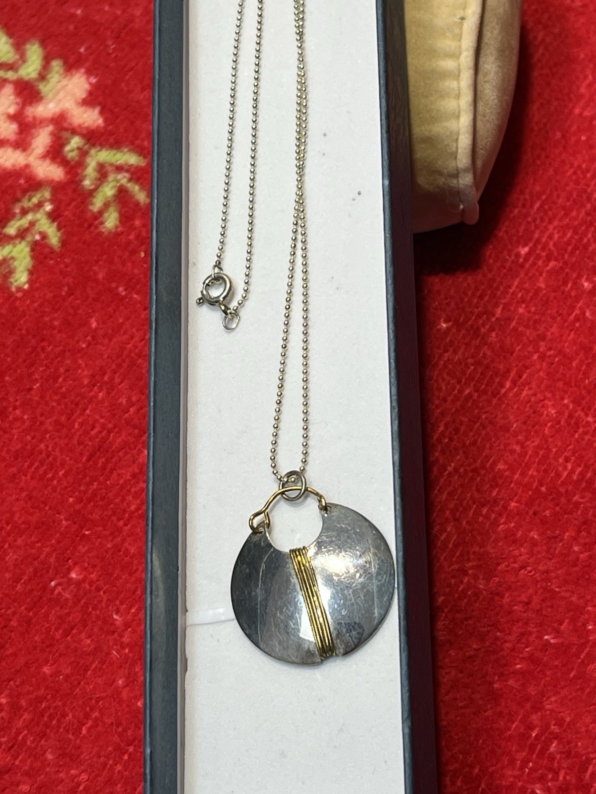 Vintage Modern Handmade by Banner 2-Tone Sterling Silver Disk Pendant Necklace