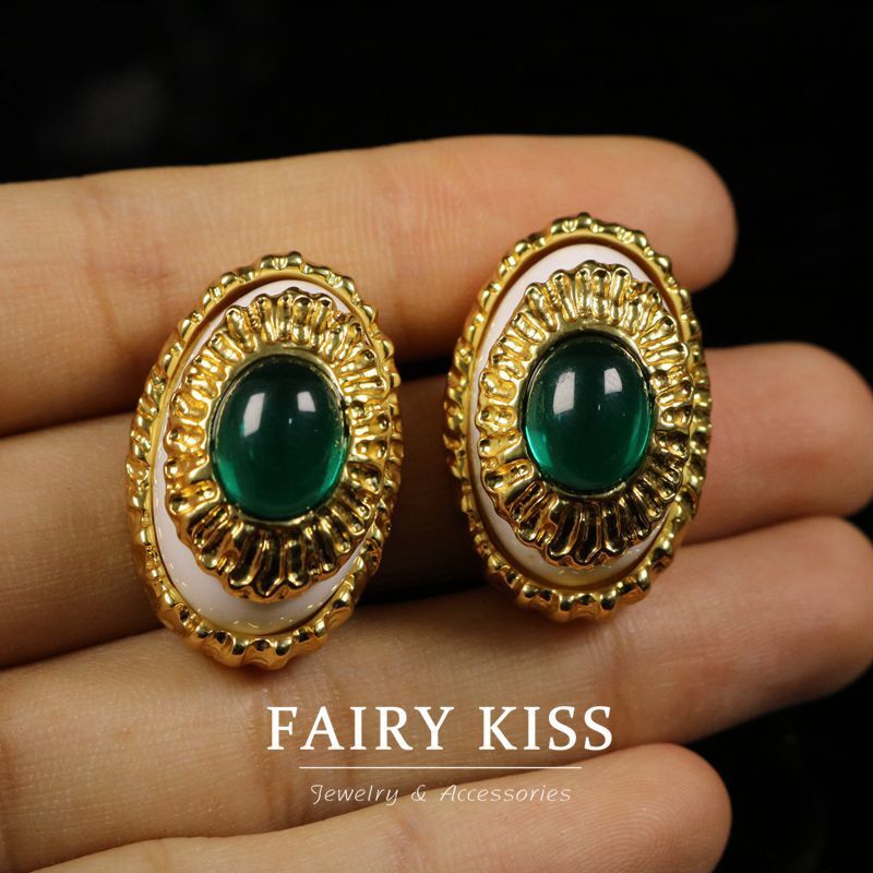 Retro Jewelry French Court Style Plated With Real Gold Glass Eye Studs