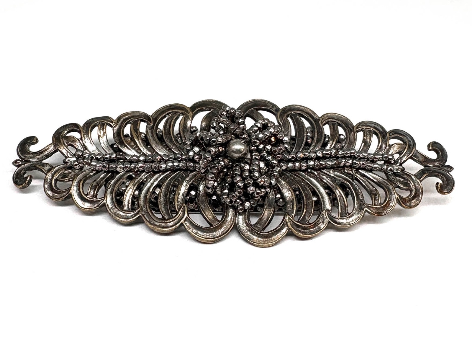 Unusual BIG Antique FRENCH? CUT STEEL & SILVER TONE FERN Brooch 1920s 1930s