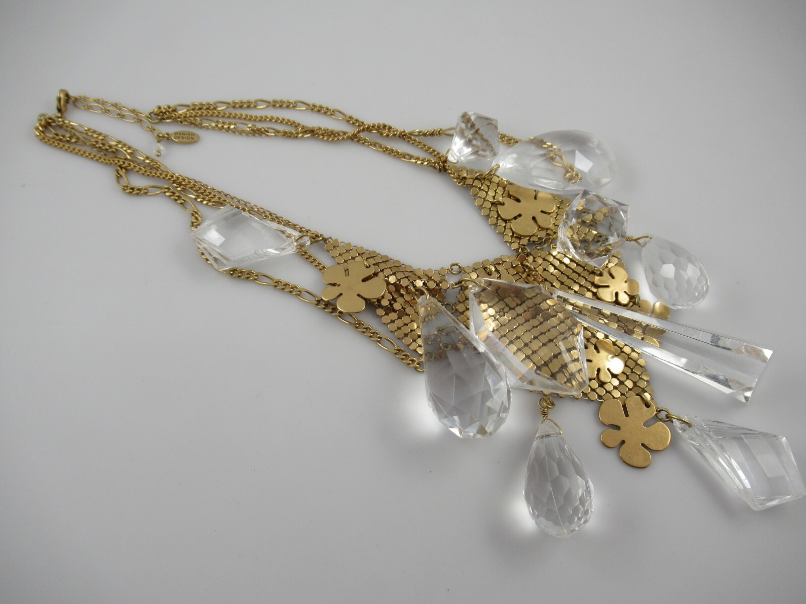 Signed Pilgrim Danish Design Gold Tone and Acrylic Prism Necklace 14.5″ + 3″ Ext