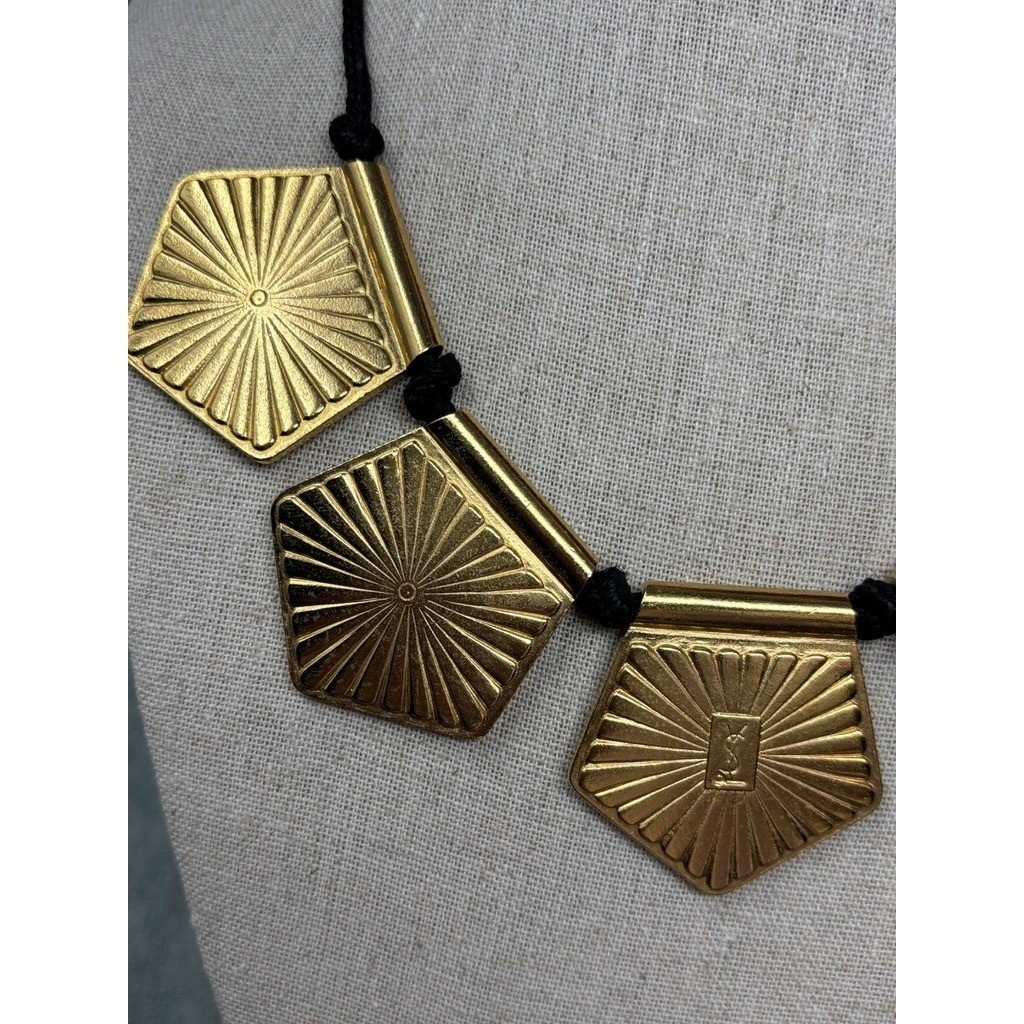 Vintage Yves Saint Laurent YSL Red Gold Pentagonal Statement Cord Necklace