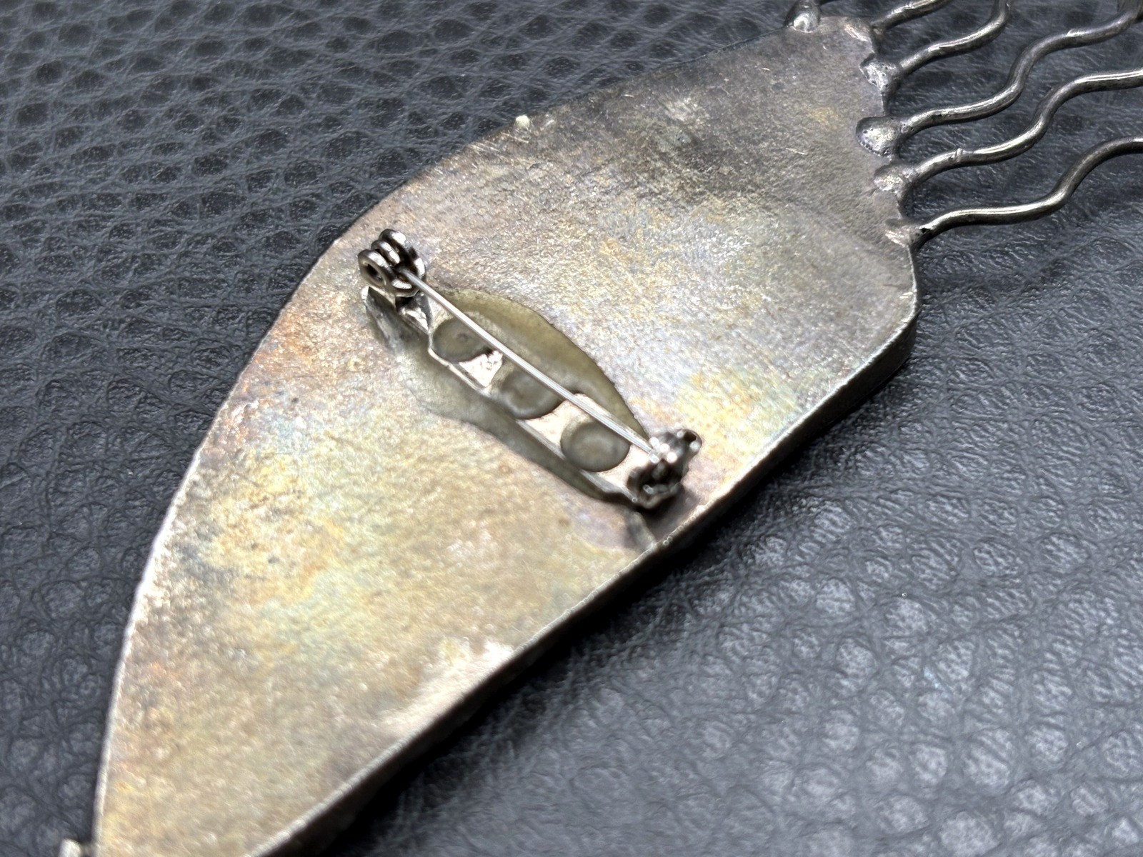 Artisan Brutalist Massive 5.5″ Silver Tone Modernist Stone Pendant Brooch