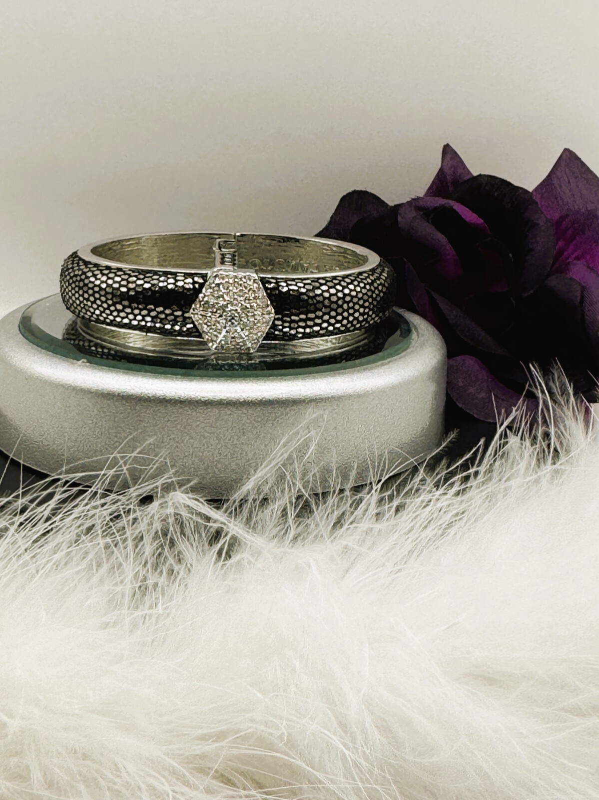 Vince Camuto Signed Hinged Bangle Snake Skin Diamonds? Some Say Yes! Flawless!