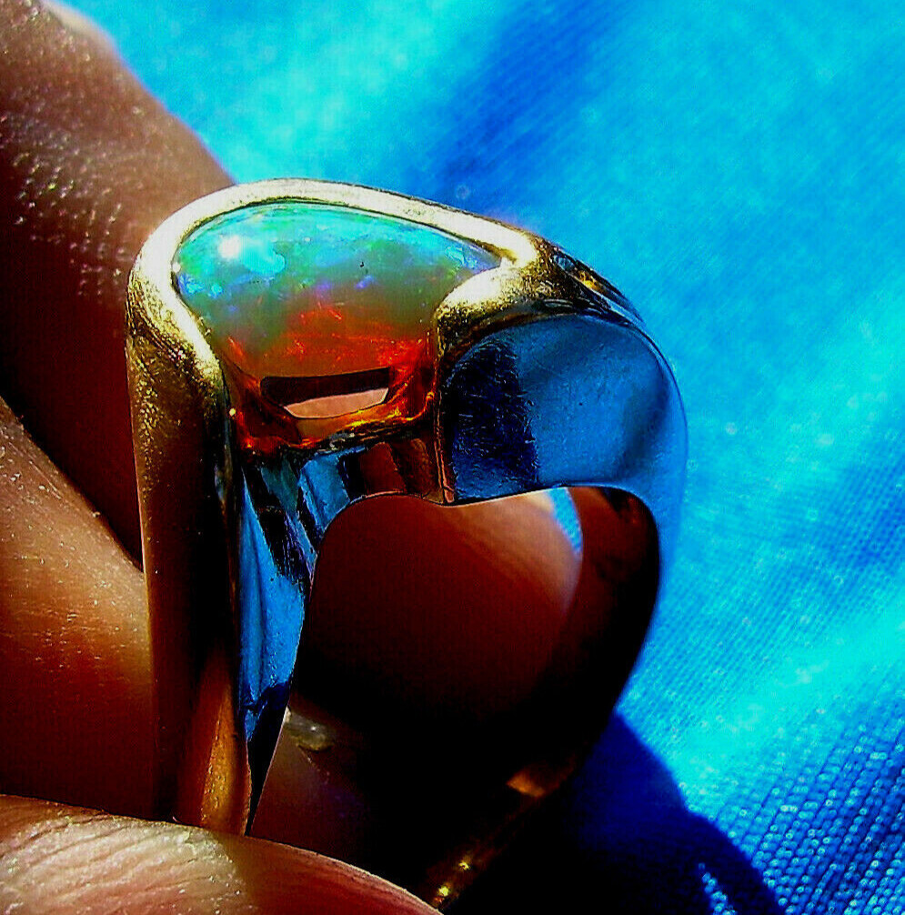 Original EARTH MINED OPAL Engagement Ring Sculptural Design Solitaire 14K GOLD 8
