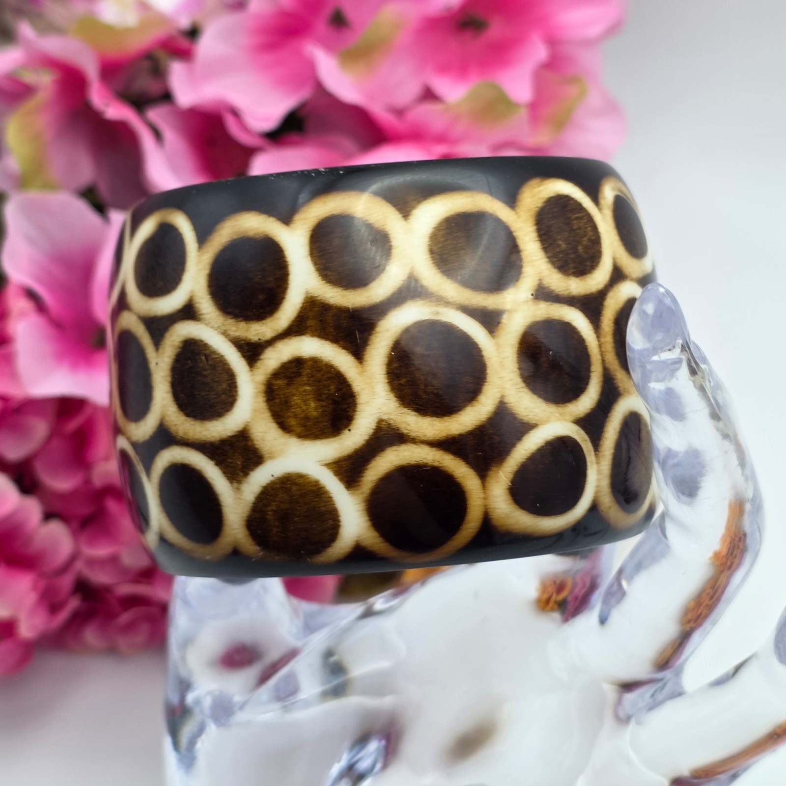 Brown Black Acrylic Bangle Bracelet 8 in Wide Chunky Statement Vintage