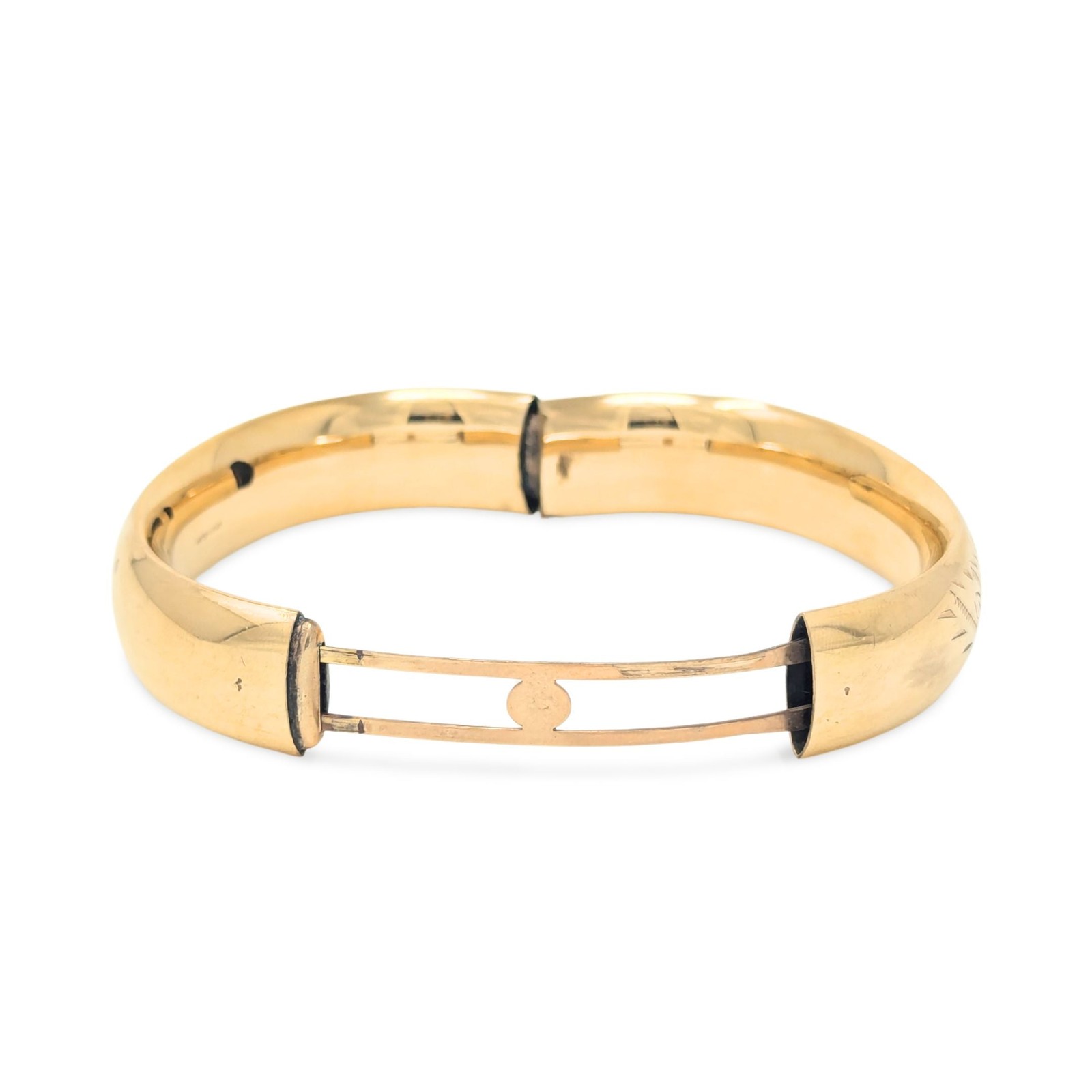Bojar 1920’s 12K Gold Filled Cartouche 15mm Hinged Bangle Bracelet
