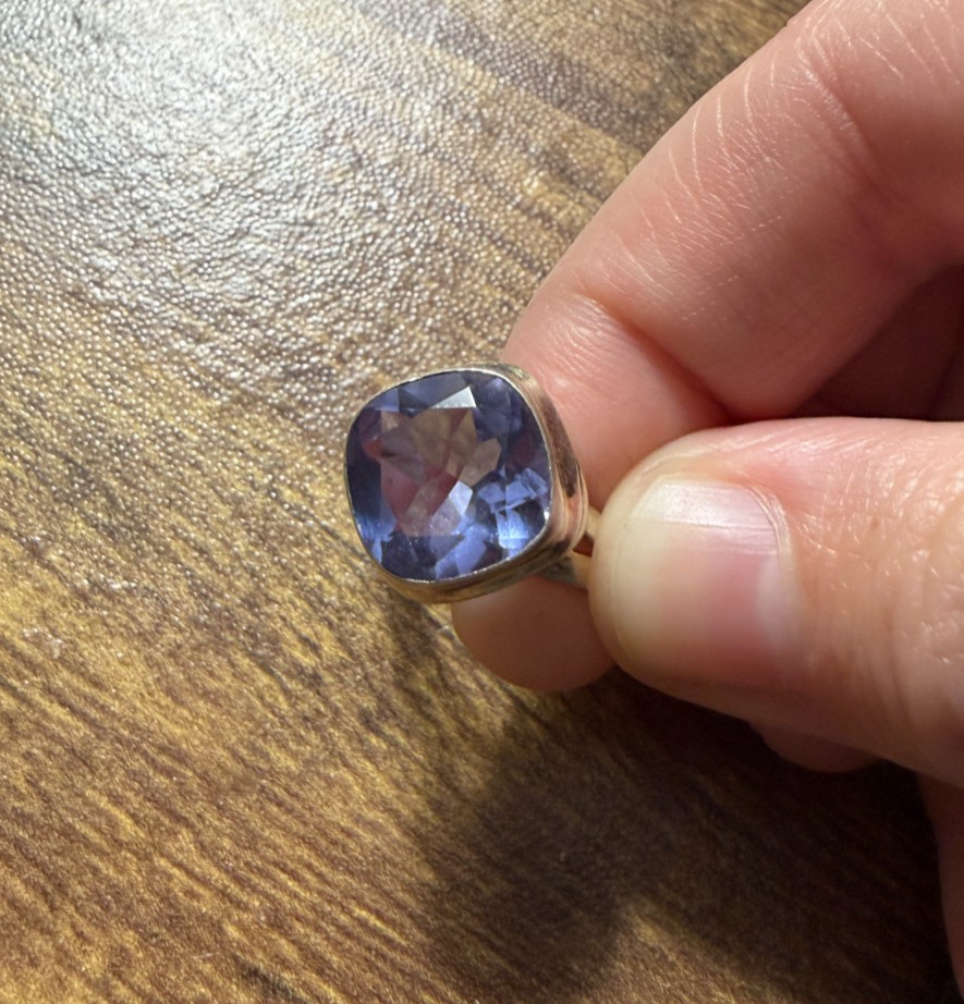 Vintage Sterling Silver Alexandrite Color Change Glass Blue Purple Ring Size 7.5