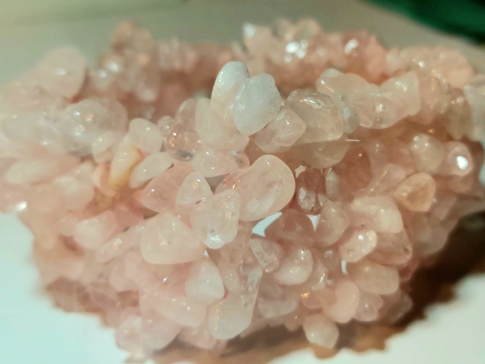 Vintage Rose Quartz Chip Necklace 56″ & Stretch Bracelet