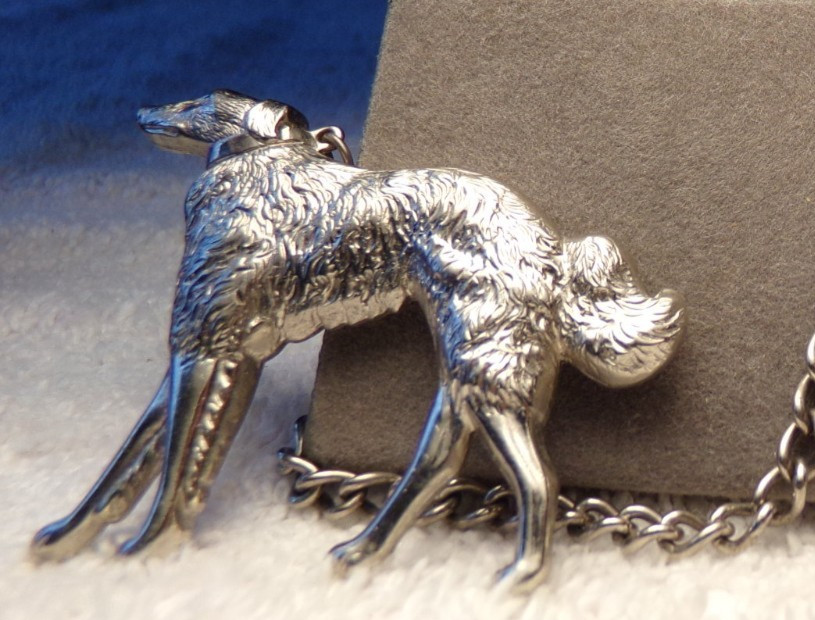 VTG CORO PEGASUS SILVER CHATELAINE DOUBLE PIN MODERN WOMAN WOLFHOUND DOG CHAIN