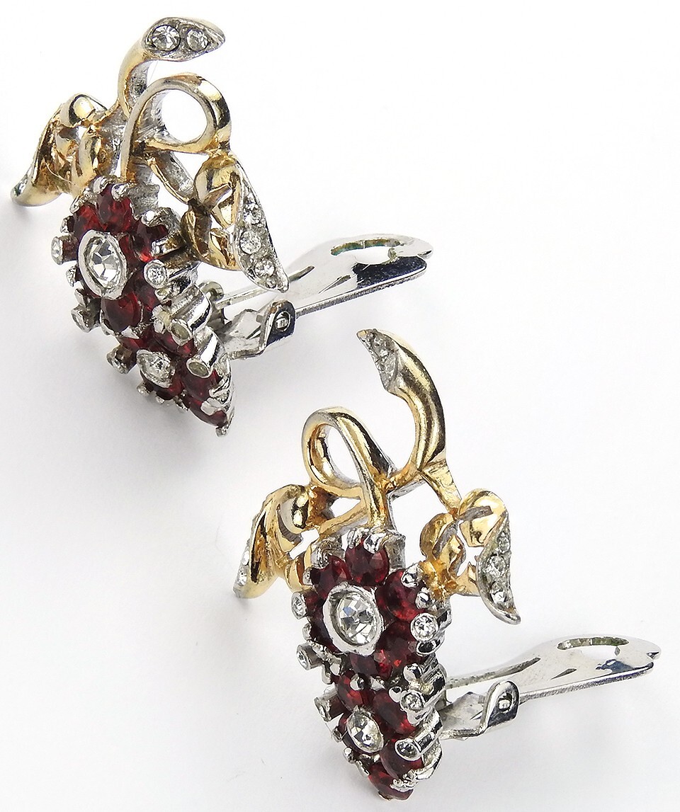 Reja Gold Pave Flowers Set 2 pins lg Amethyst sml Ruby Wisteria Pins, & Earrings