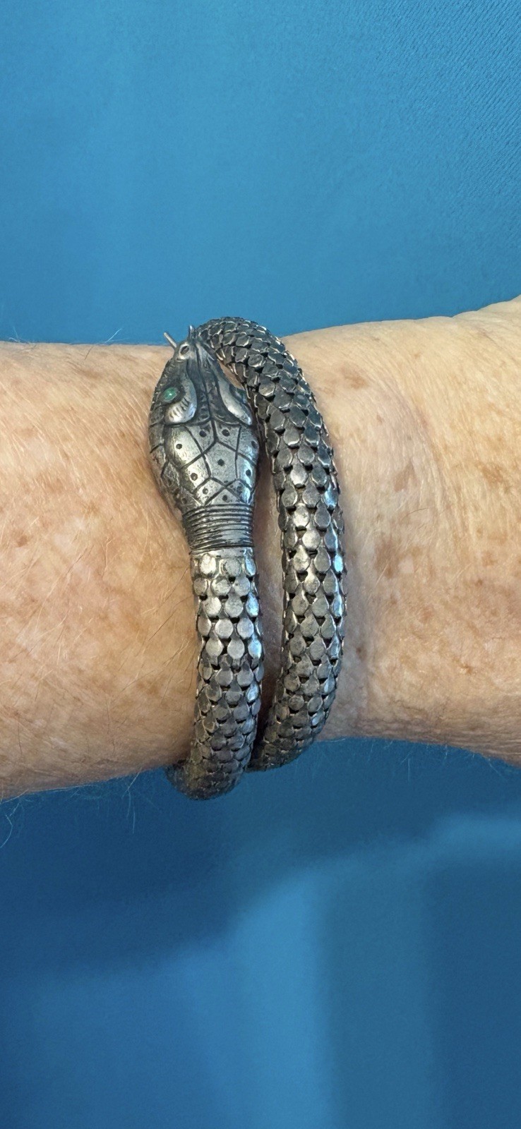 whiting & davis bracelet snake serpent sterling wrap mesh adjusts nice patina
