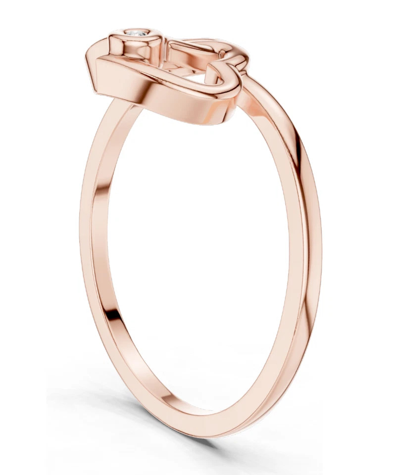 Round Cut 0.03CT White Moissanite Double Heart Shaped Ring Pure 10K Rose Gold FN