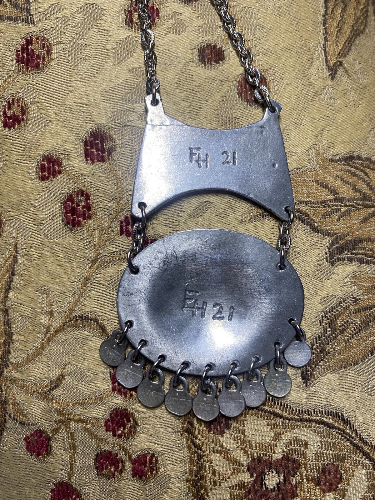 Modernist Signed Norway Eivind Hillestad EH 21 Pewter Medallion Pendant Necklace