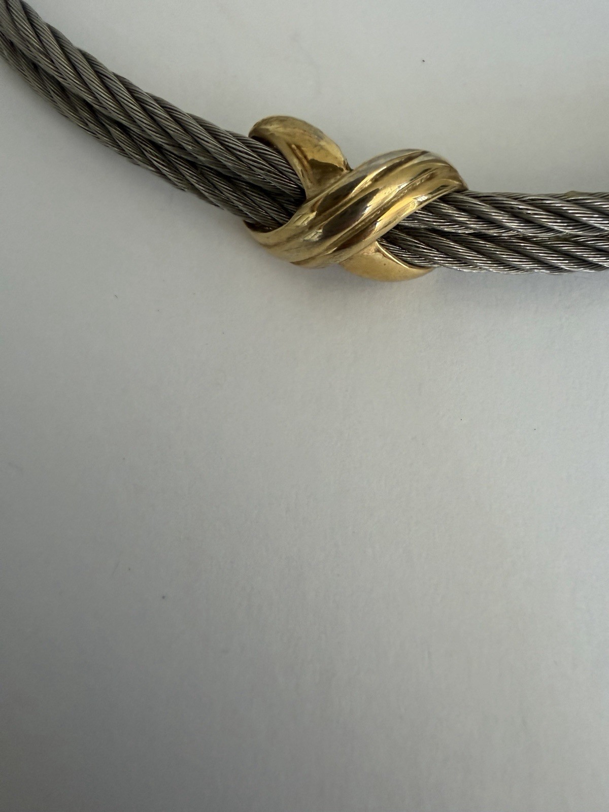 Vintage Two Tone Stainless Steel Twisted Cable Wire Choker Necklace Gold Tone X