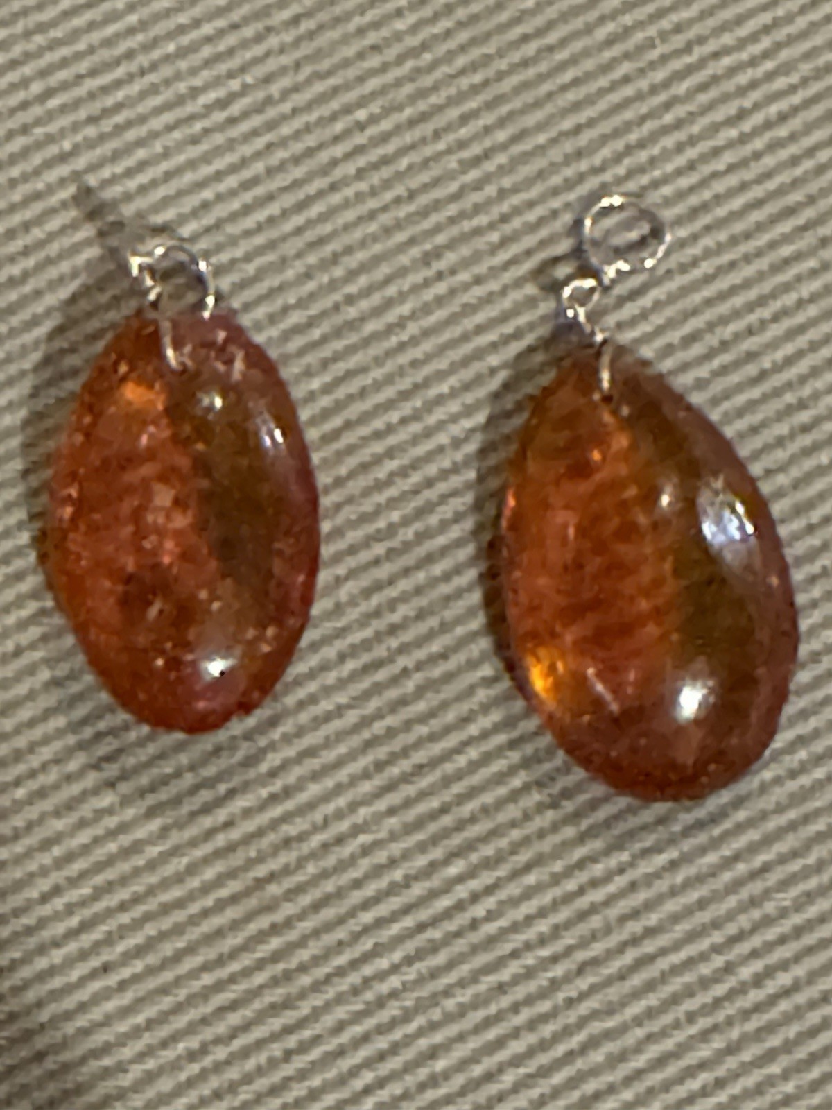 Pair of Vintage Amber Tear Drop 1.25” Pendants – Earrings?