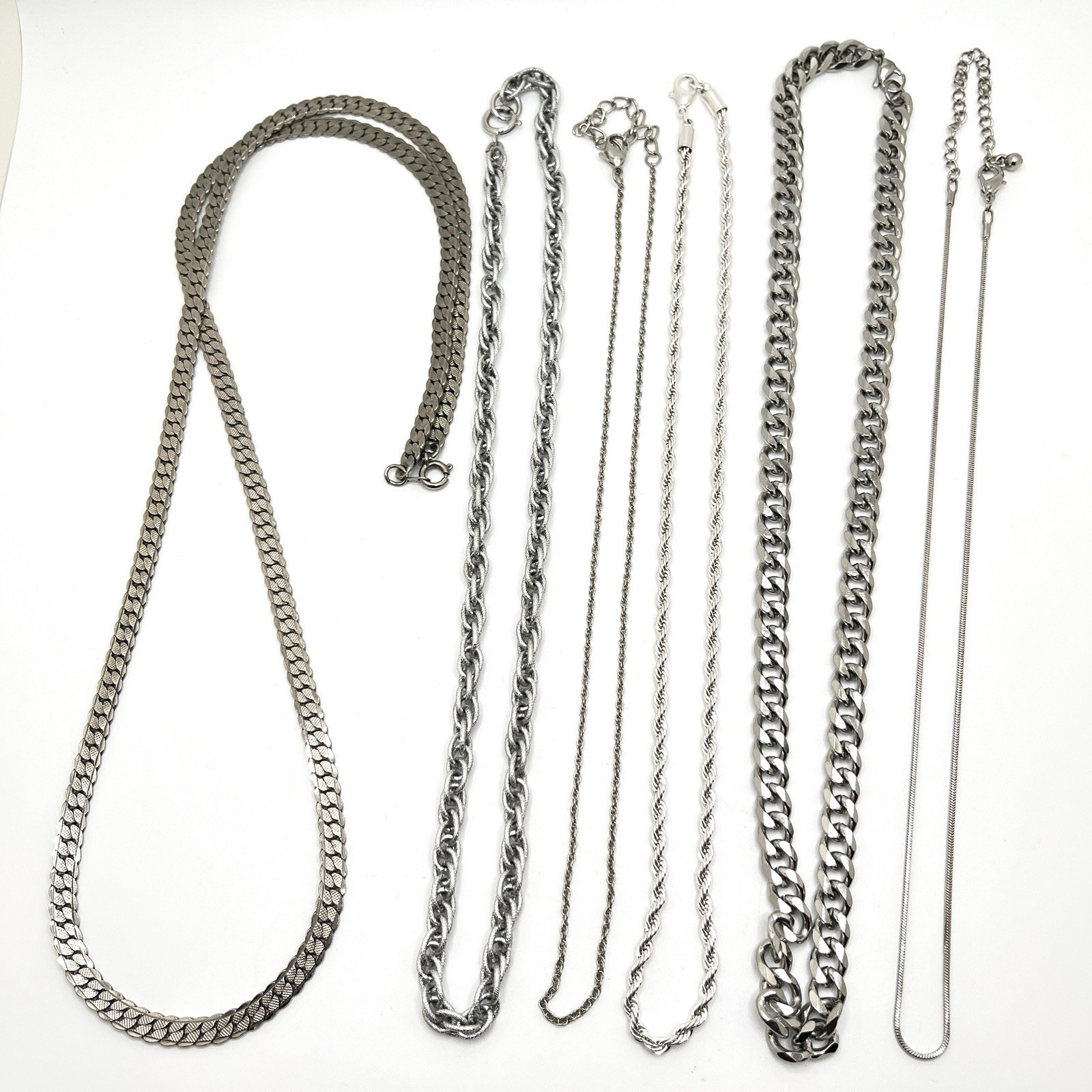 Vintage Lot of 6 Silver Tone Chain Necklaces Assorted