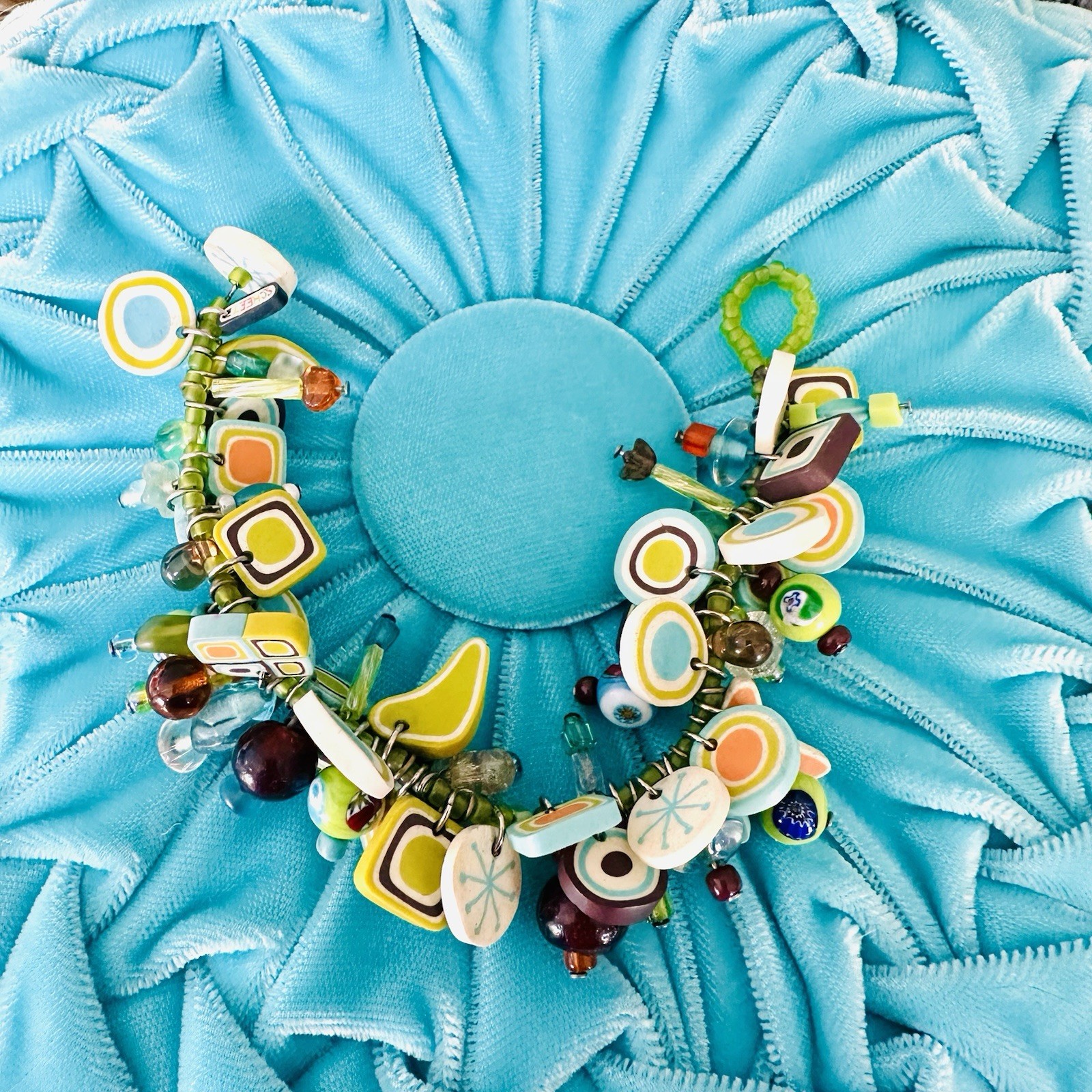 Vintage Style Mid-Century Modern Polymer Clay Bracelet Retro Geometric Art Glass