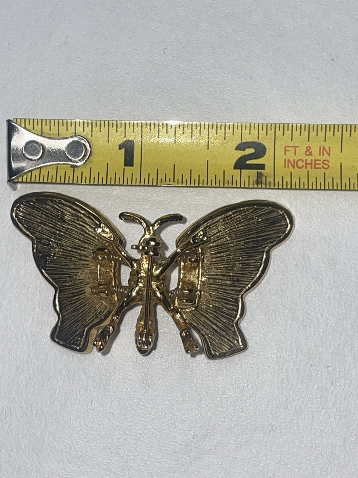 Vintage Gold Tone Butterfly Brooch, with Trember Abalone Wings Missing Zircons