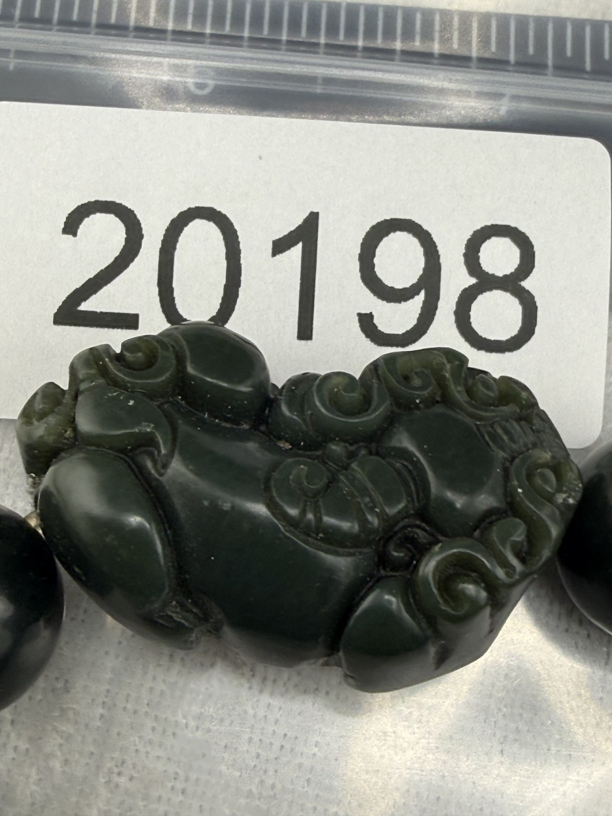 Pixiu Bracelet Green Carved Beads Stretch Band Feng Shui 8″