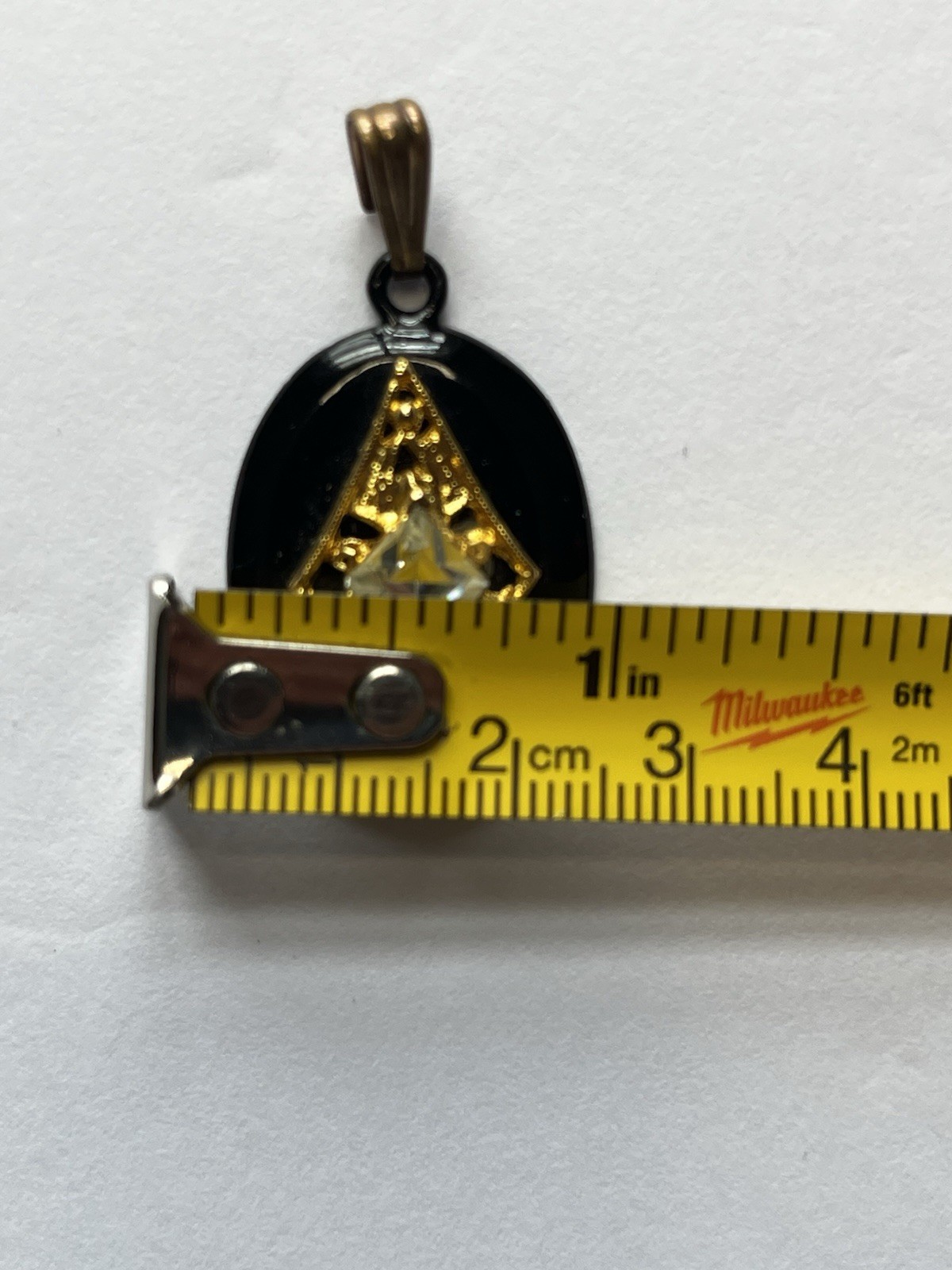 Vintage Gold Tone Black Oval Resin Pendant Necklace Faux Diamond