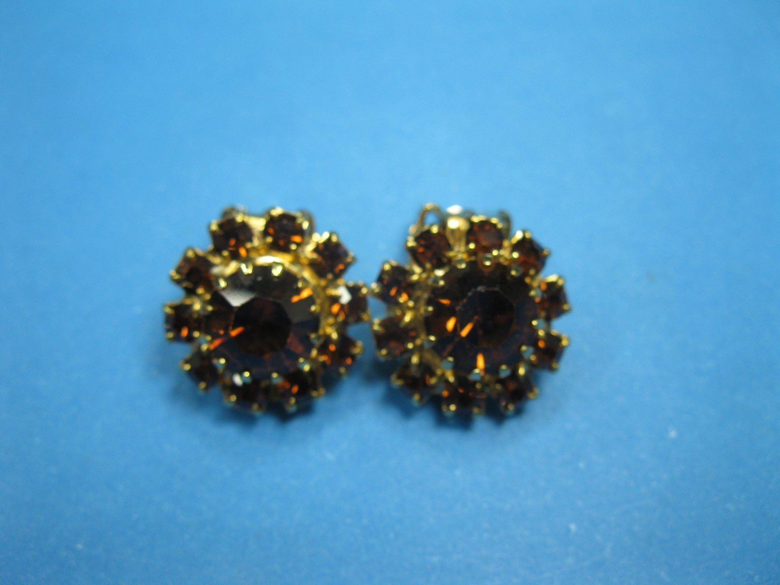 Fabulous for Fall Vintage Amber Rhinestone Gold Tone Brooch Pin & Earrings