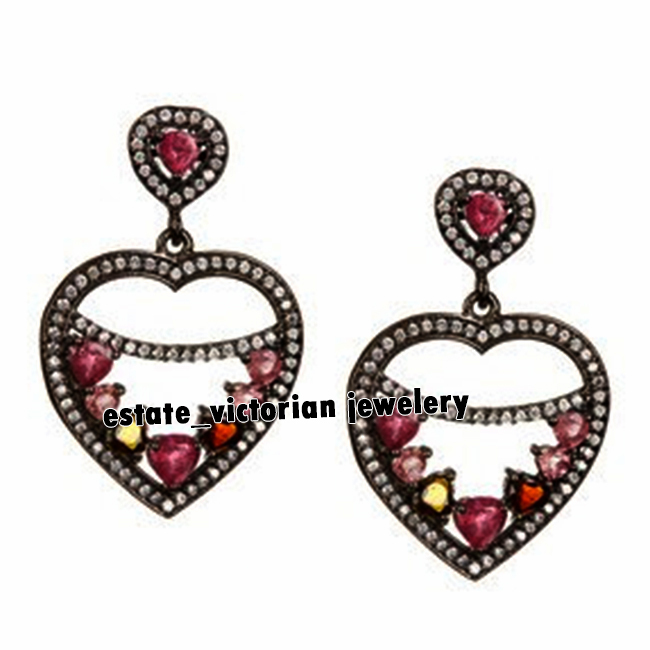 Stunning 1.88Ct Rose Cut Diamond Gemstone Silver Victorian Heart Earring Jewelry