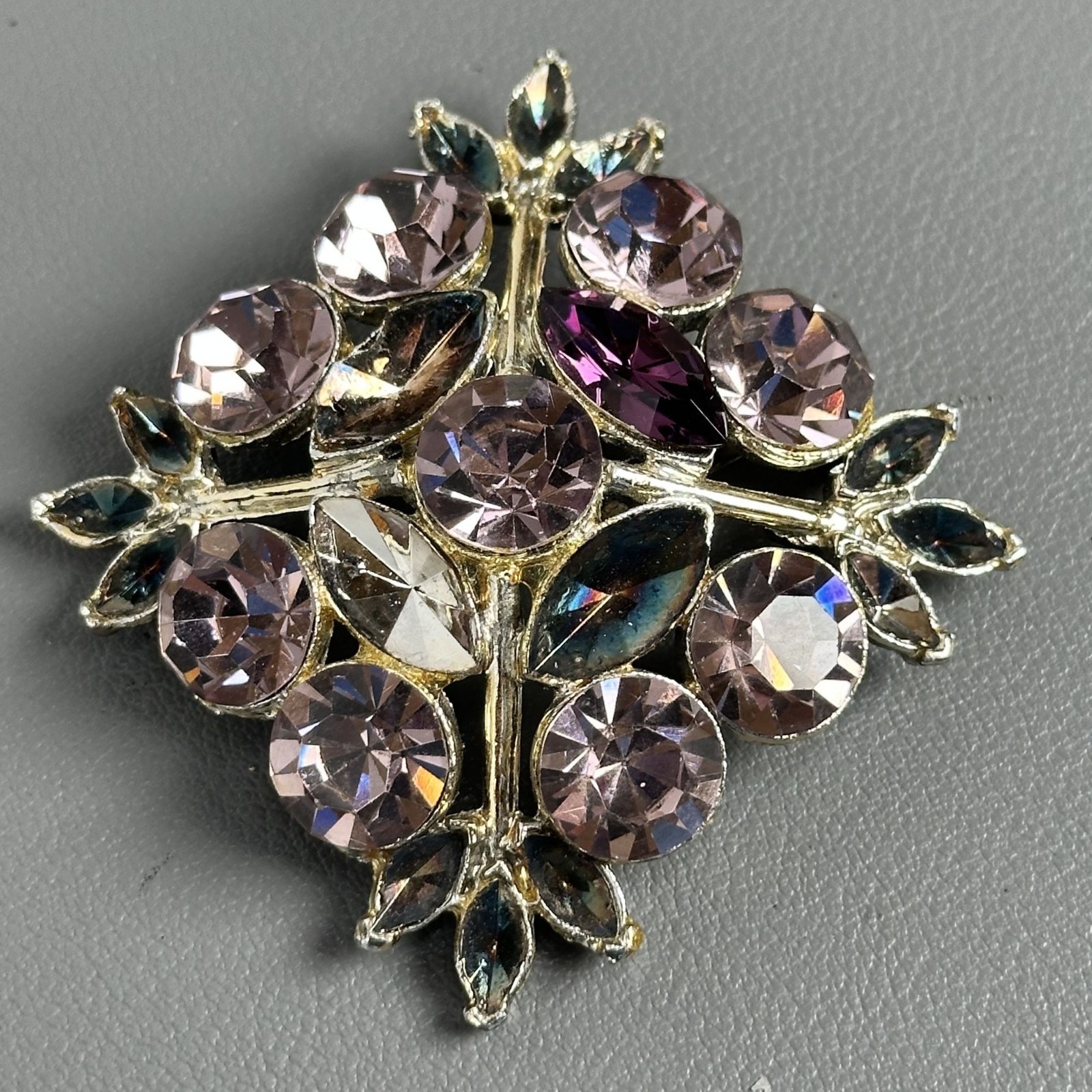 Edlee Signed Vintage Silver-Tone Crystal Rhinestone Cross Brooch Pot Metal? READ