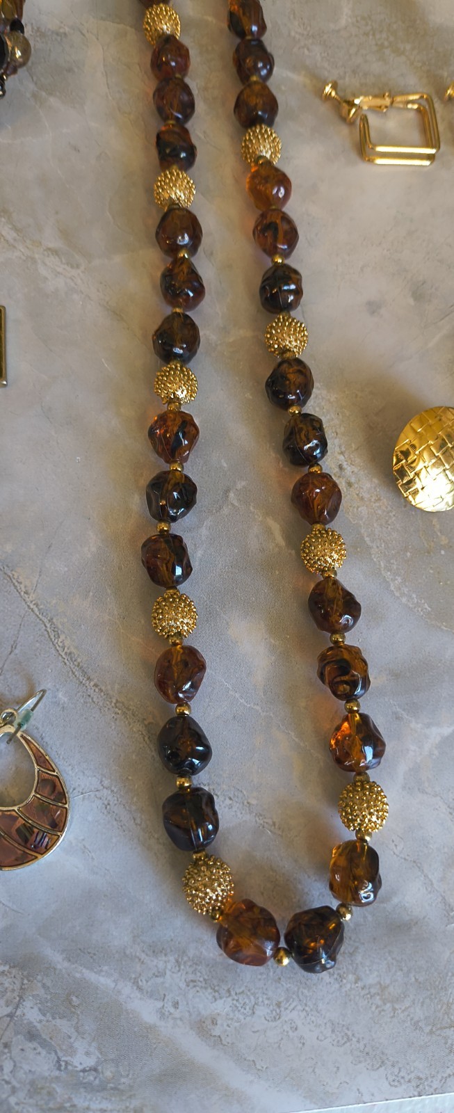 Vintage Jewelry Lot Necklace Earring Bracelet Goldtone Amber Brown Bronze Color