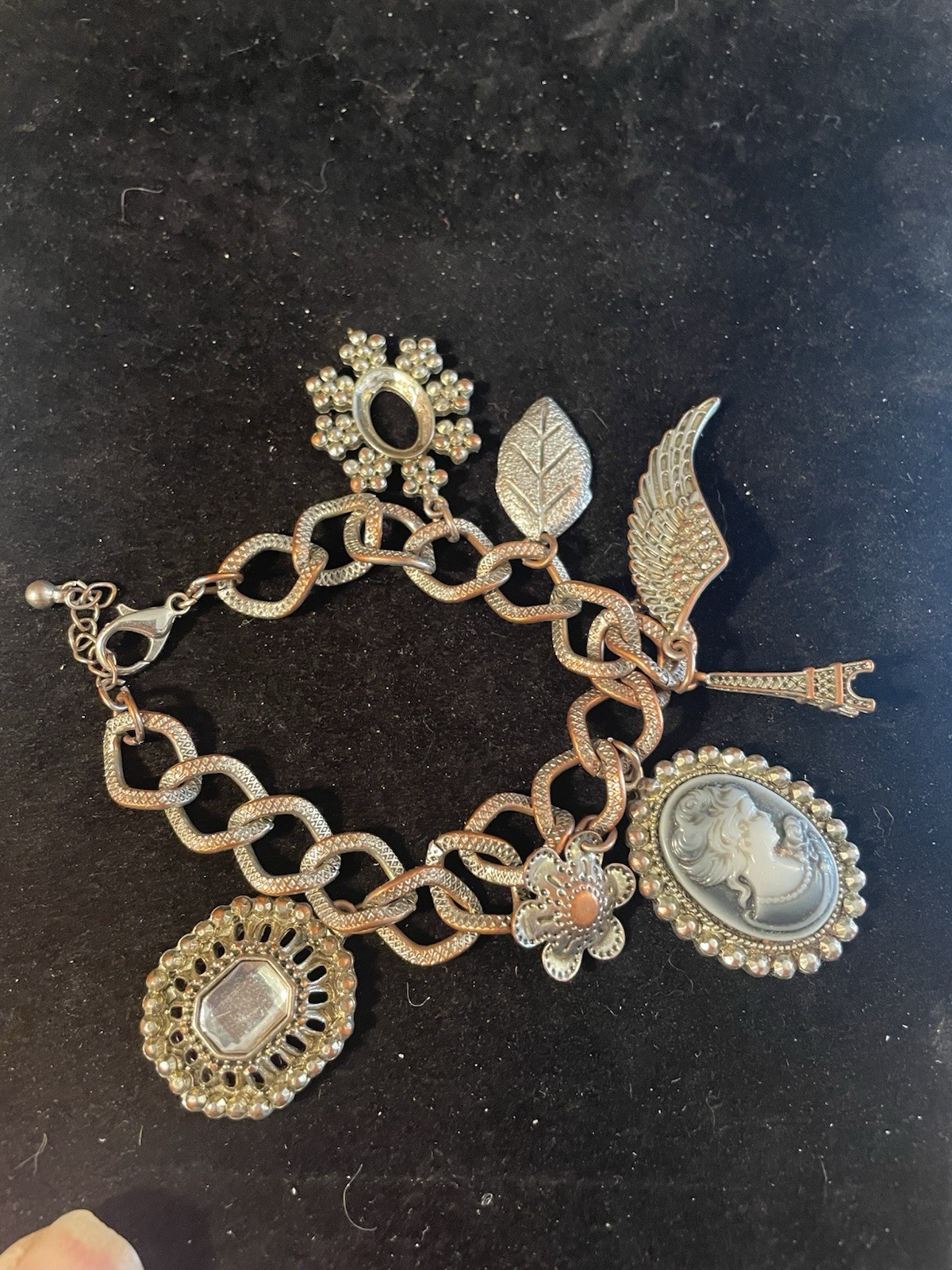 Vintage Gold & Silver Tone Cameo Charm Bracelet Adjustable Size Unknown Material