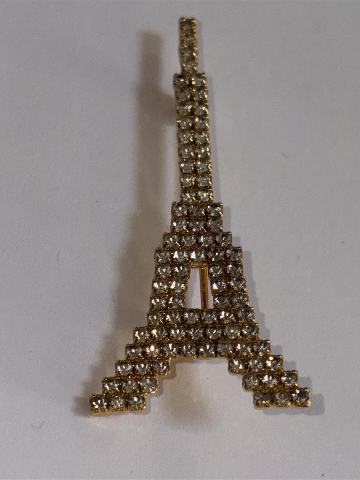 Dorothy Bauer Pin Eiffel Tower Austrian Crystals Gold-tone Metal 2 1/4 Inches