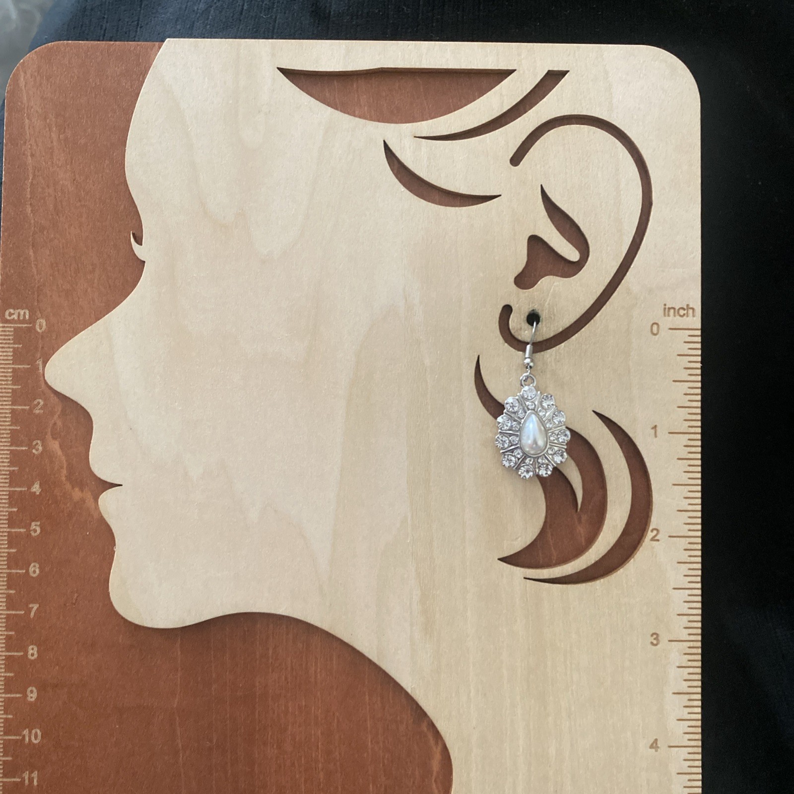 Vintage Earrings Faux Pearl & Rhinestone Teardrop Dangle Silver Tone Statement