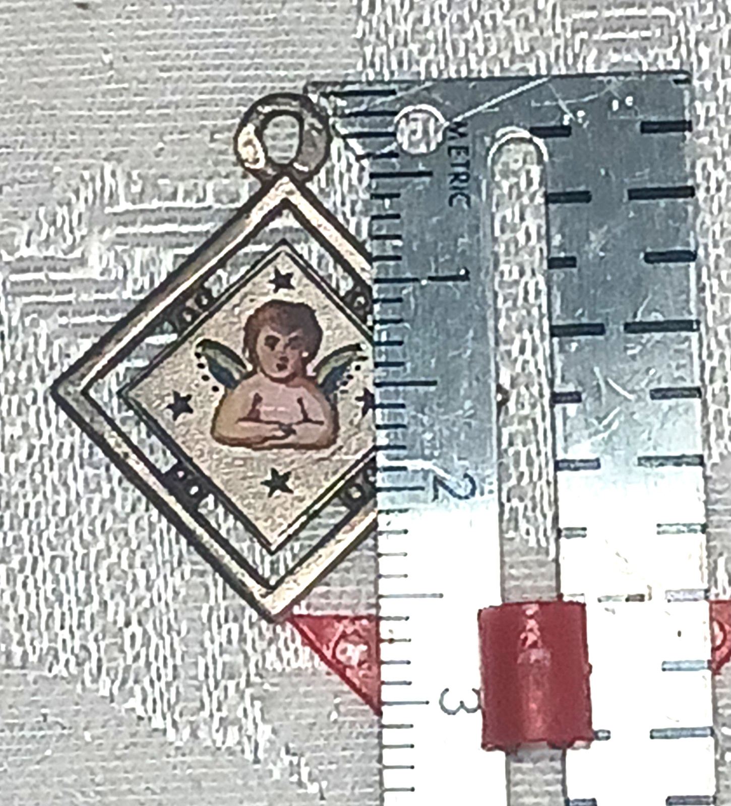 Antique Art Nouveau German Silver Enamel Angel Lucky Charm