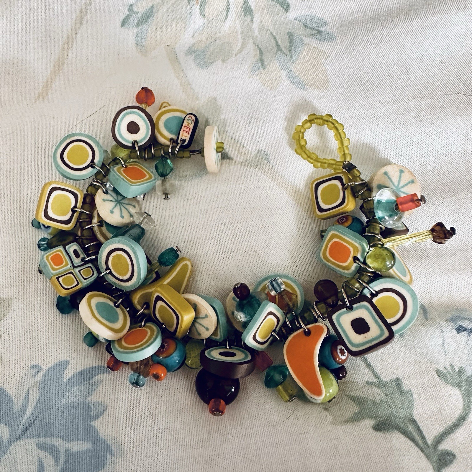 Vintage Style Mid-Century Modern Polymer Clay Bracelet Retro Geometric Art Glass