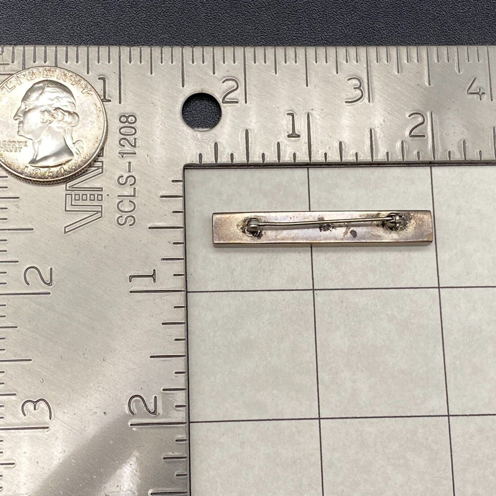 Vintage Modernist Minimalist Multiple Inlay Silver Bar Pin Brooch