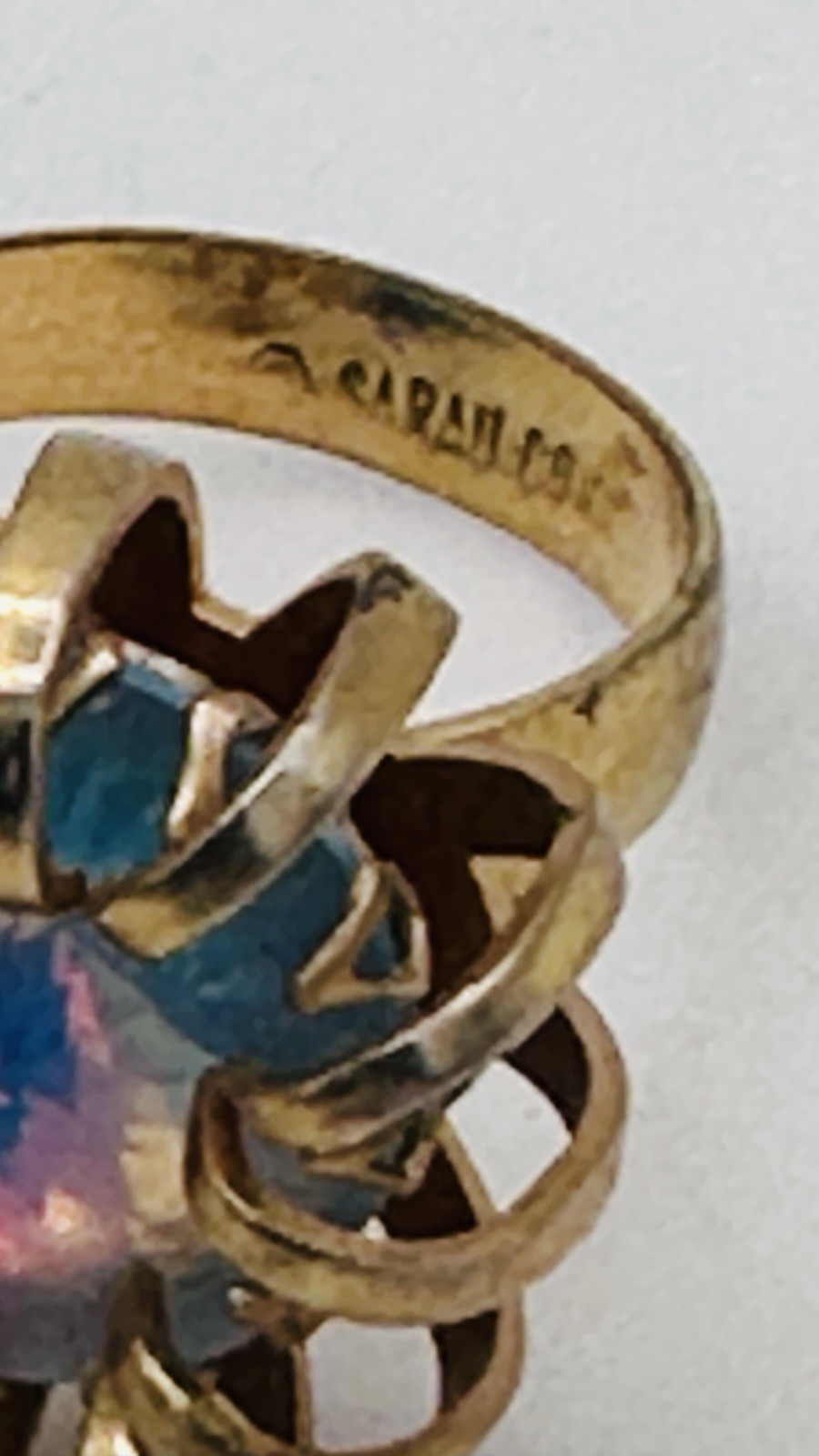 Sara Coventry Mystique Blue Ring Gold Tone Adjustable Vintage Statement