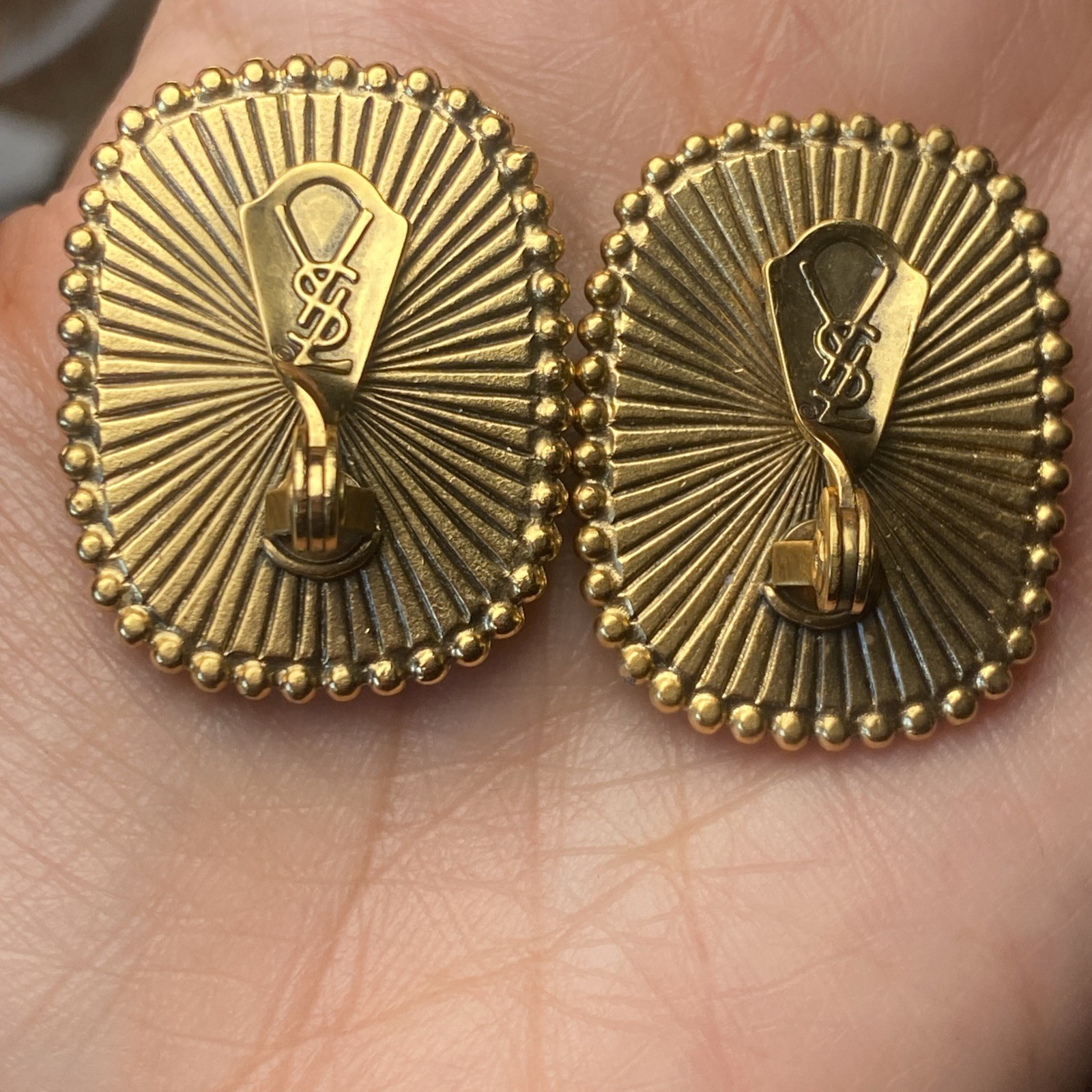 Vintage Rare YSL blue stoned & gold Toned Beautiful Earrings
