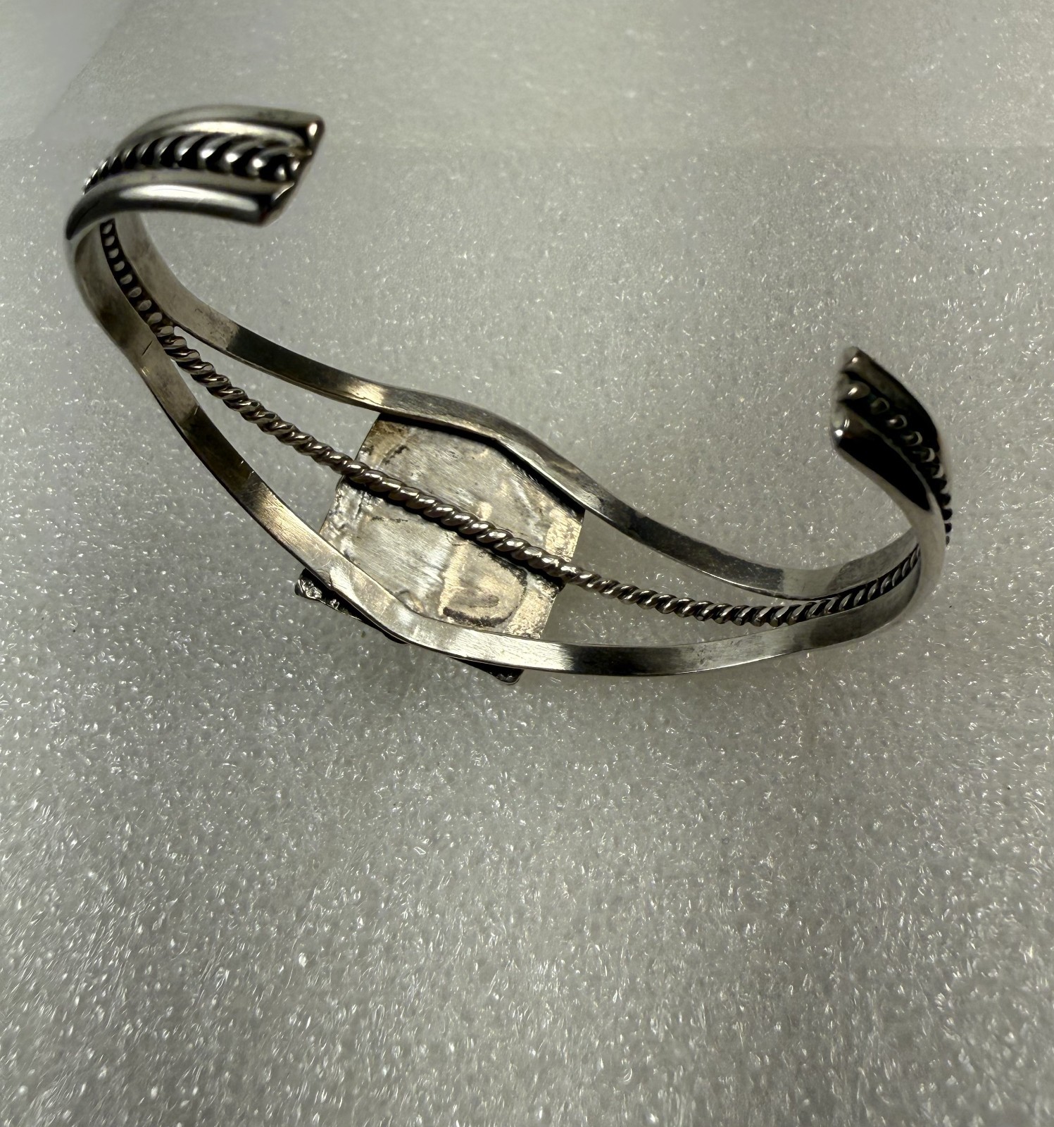 Vintage Sterling Silver Dark Grey Stone Cuff Bracelet
