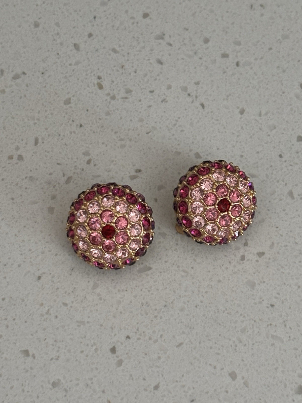 Joan Rivers Gold Round Pink & Red Rhinestone Clip-On Earrings