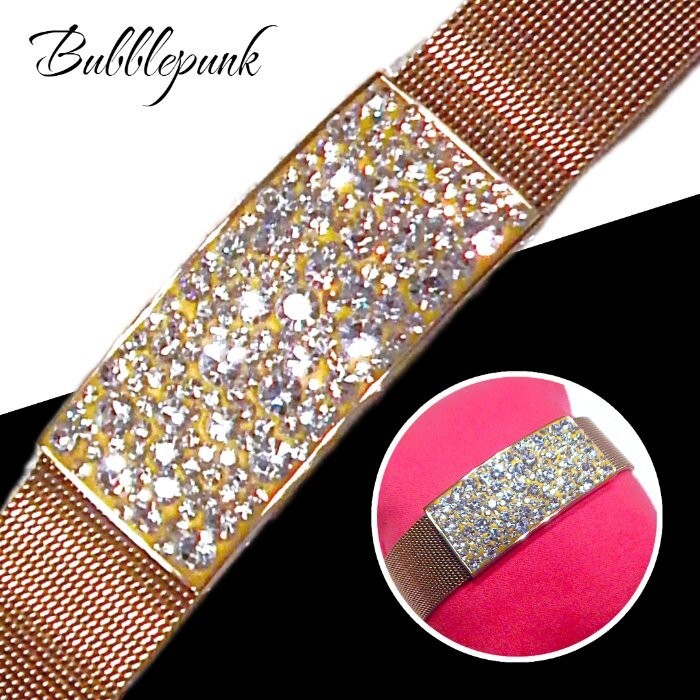 Retro Brilliant Pave Crystals Golden Mesh Band Bracelet SS LN S48