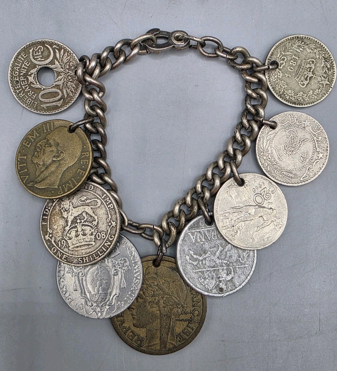 VTG MCM International Coin Charm Bracelet (Italy, France, Spain, Great Britain)
