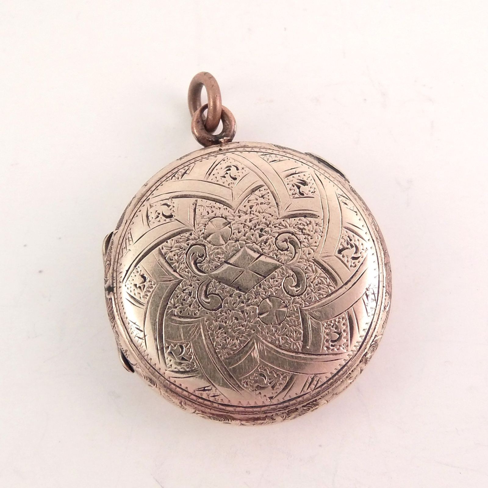 Antique Victorian Rolled Gold Engraved Round Locket Hair Receiver Ornate