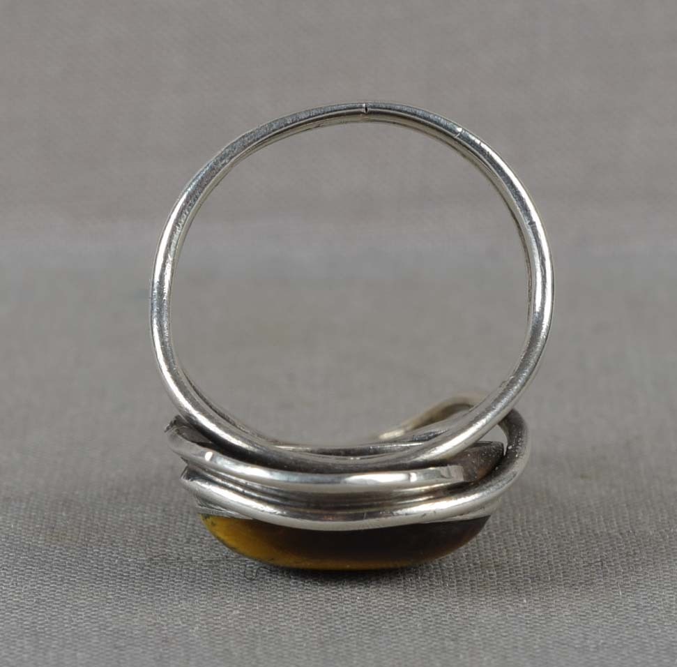 Vintage sterling silver Modernist RING tiger eye Size 8.5